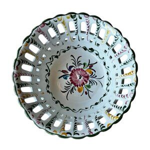 R.C. & Cal Da Juncal Portugal Hand Painted Pierced Ceramic Bowl 6.25" Diameter x